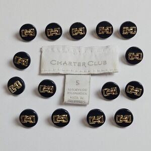 Charter Club Navy Blue Replacement Buttons Plastic Gold Tone Hardware Set of 15